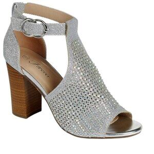 New Shiny T-Strap Chunky High Heels Ankle Strap Dress Sandals